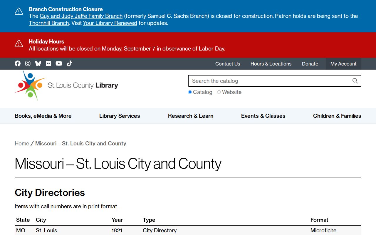 Maryland Heights city directory holdings at St. Louis County Library