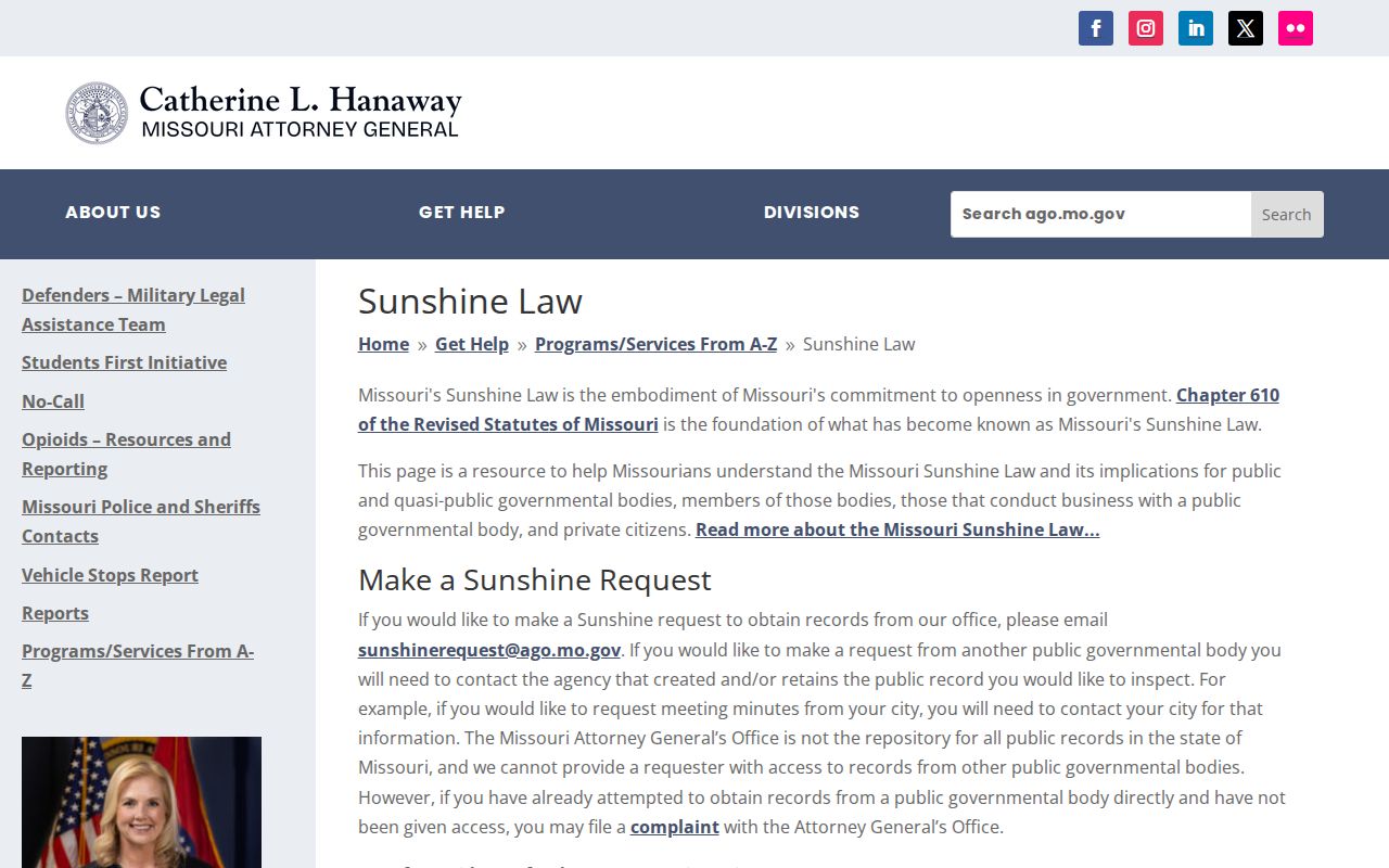Maryland Heights residents directory Missouri Sunshine Law guidance