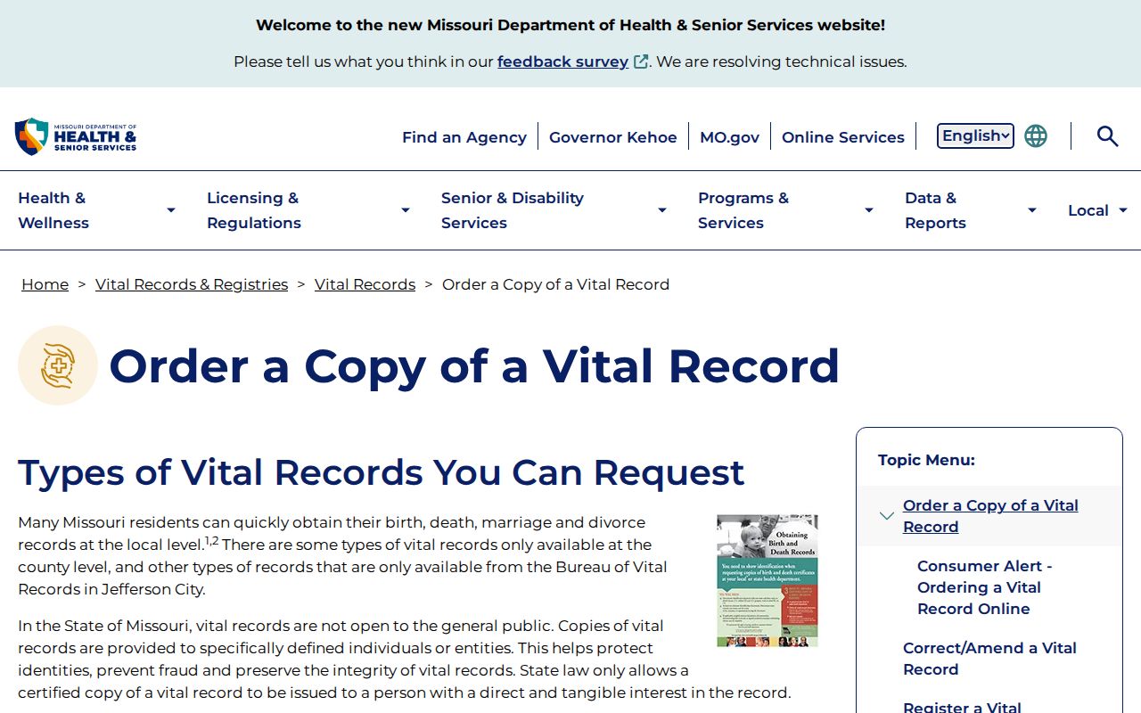 Maryland Heights residents directory Missouri vital record ordering page