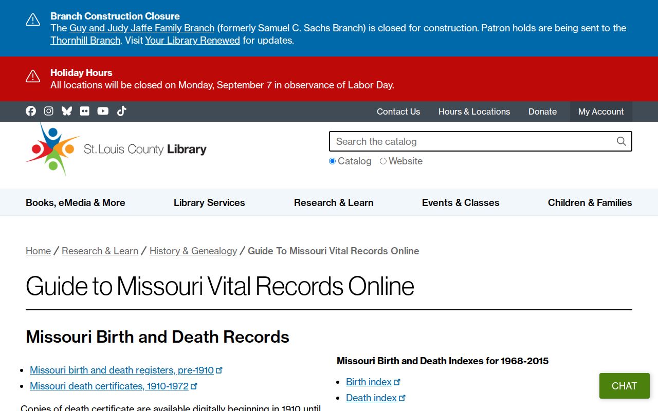 Maryland Heights previous residents vital-records research guide at St. Louis County Library