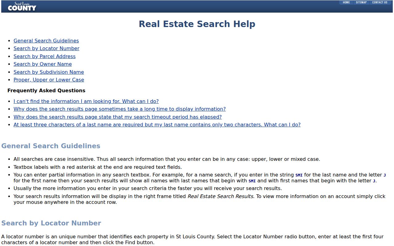 Maryland Heights street directory assessor search-help fields